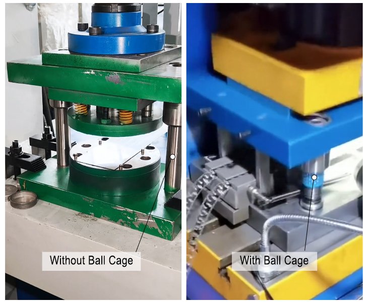 Comparison of guide system movement with and without ball cage