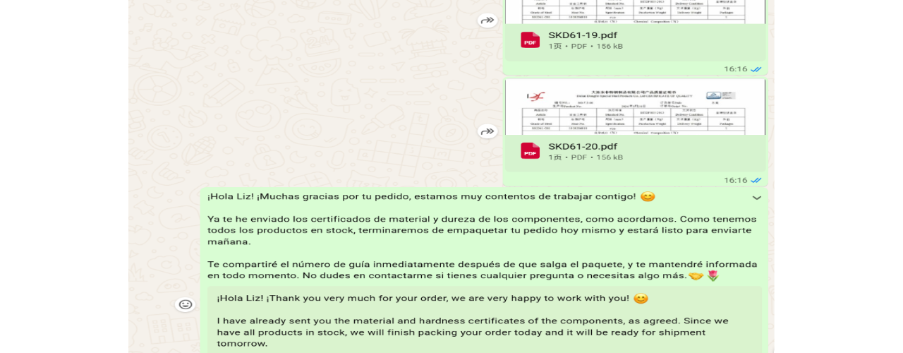 material certificates and hardness reports