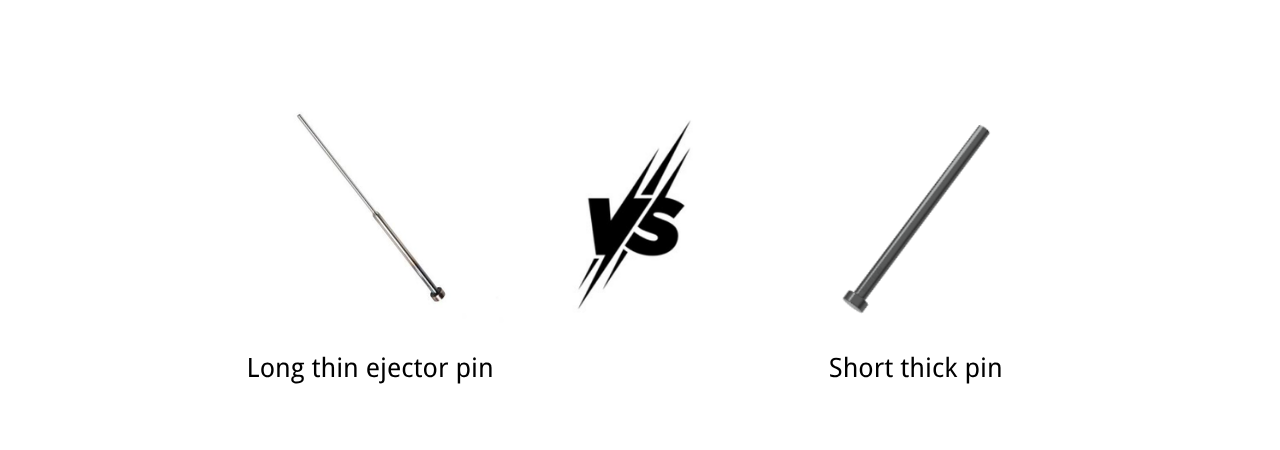 Buckling risk comparison between long thin ejector pin and short thick pin