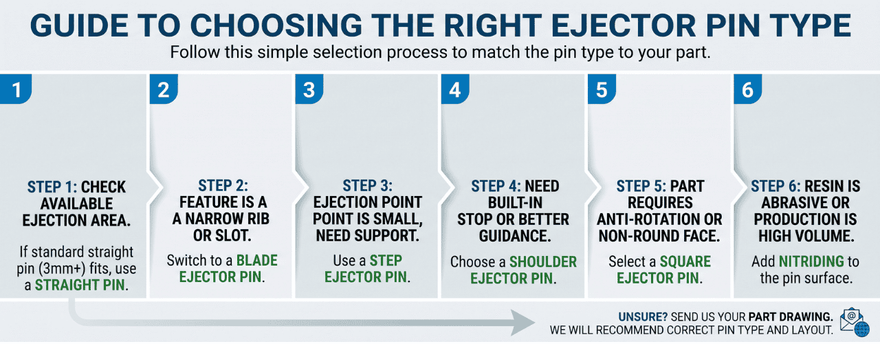 Ejector pin type selection flowchart for injection molding