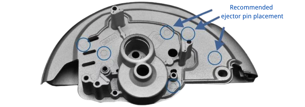 Recommended ejector pin placement following load paths in molded part