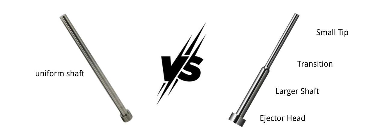 Straight ejector pin vs step ejector pin geometry comparison for injection molding