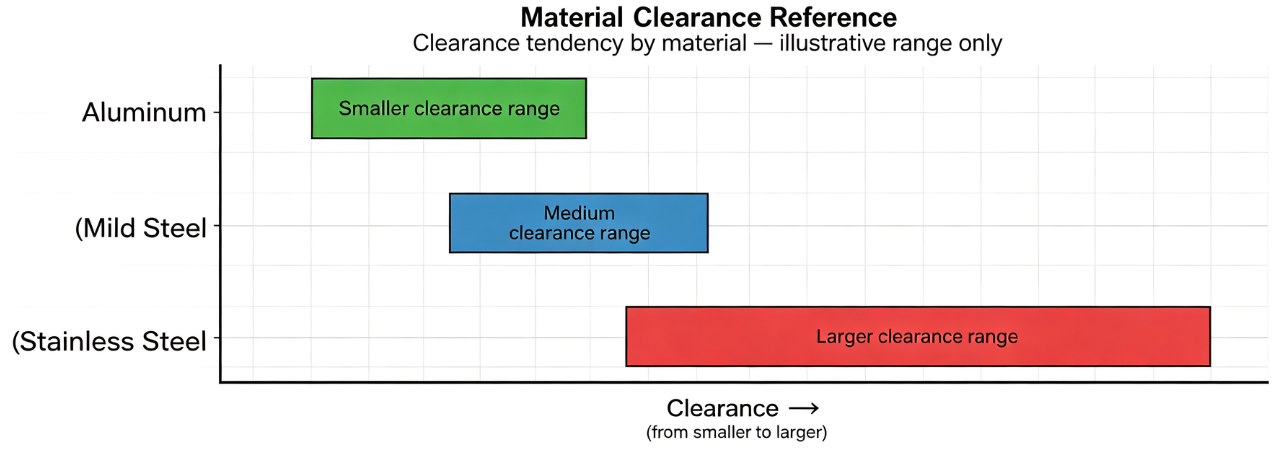 Punch clearance chart by material comparison